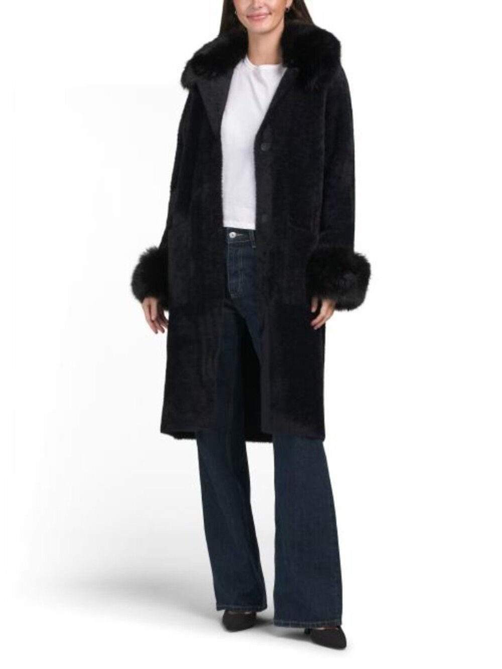 NVLT Longline Coatigan With Detachable Faux Fur Trim